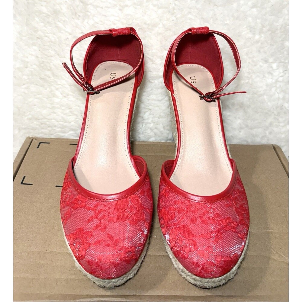 Women's Sandals Espadrille Lace Wedge Heels Platform Sandals Red Size 9 NEW - Picture 4 of 7